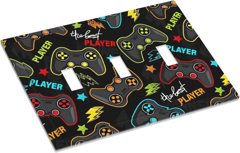 IOFNG Kid Boys Gamer Gaming Game 3 Gang Light Switch Plate Decorative Triple Toggle Wall Plate Cover Electrical Faceplate for Bathroom Home Living Room Decorate - Image 3